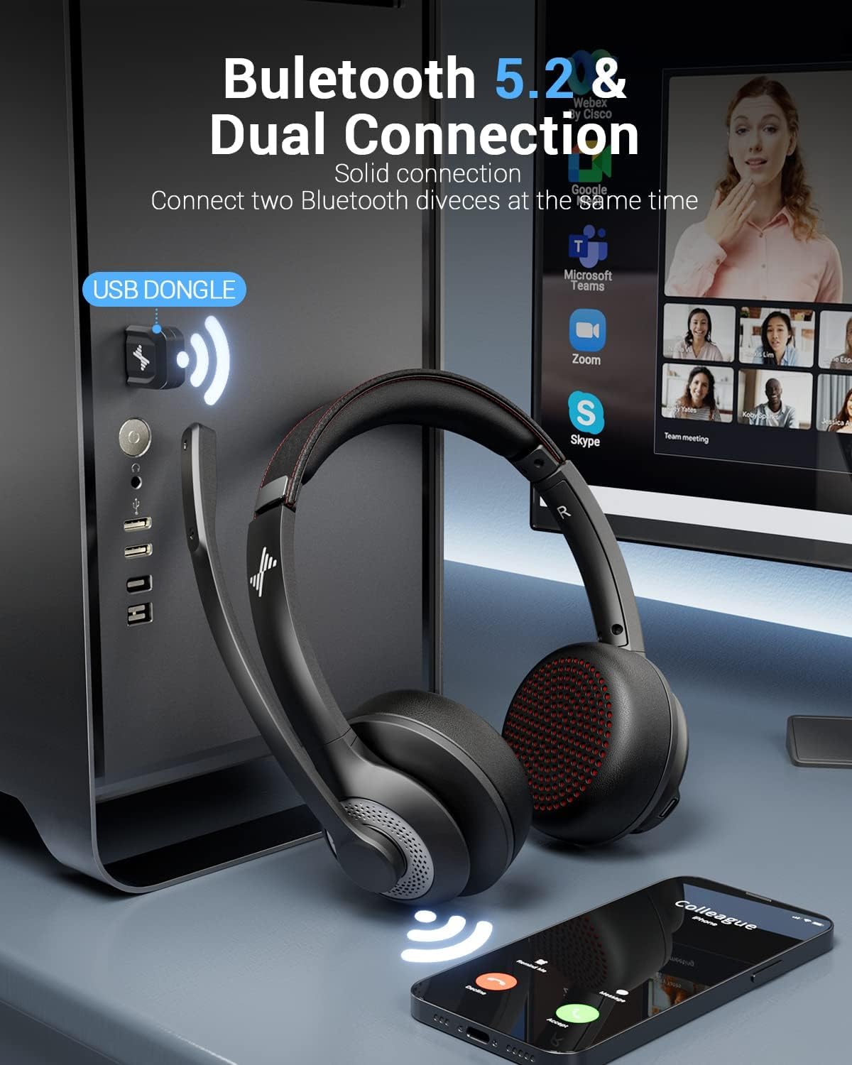 Bluetooth 5.2 Headset with Mic - Bluetooth Headset On Ear recensione e prezzo